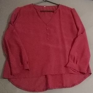 Wine v neck long sleeve blouse